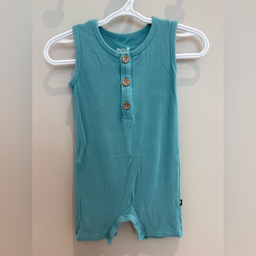 Kyte BABY Teal Ribbed Sleeveless Shortall